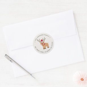 Cute Christmas Reindeer Return Address Classic Round Sticker