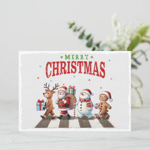 Cute Christmas Reindeer Santa Snowman Holiday Card