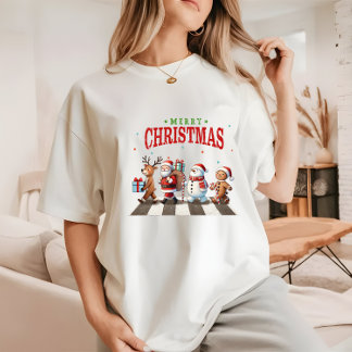 Cute Christmas Reindeer Santa Snowman Tri-Blend Shirt