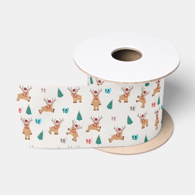 Cute Christmas Reindeer  Satin Ribbon (Spool)