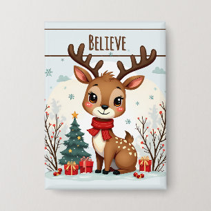 Cute Christmas Reindeer Scene Snowy Forest