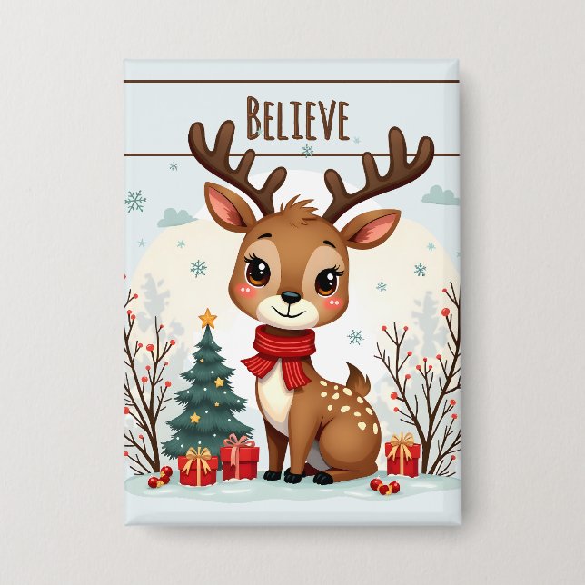 Cute Christmas Reindeer Scene Snowy Forest (Front)