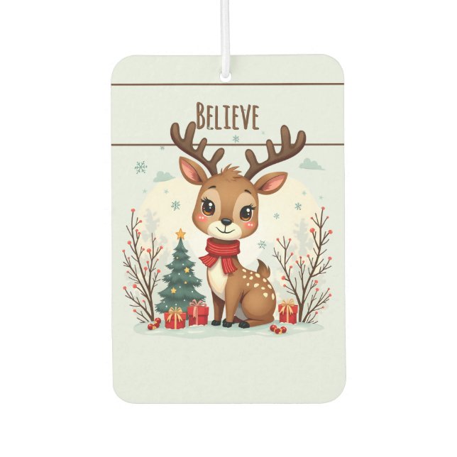 Cute Christmas Reindeer Scene Snowy Forest Air Freshener (Front)