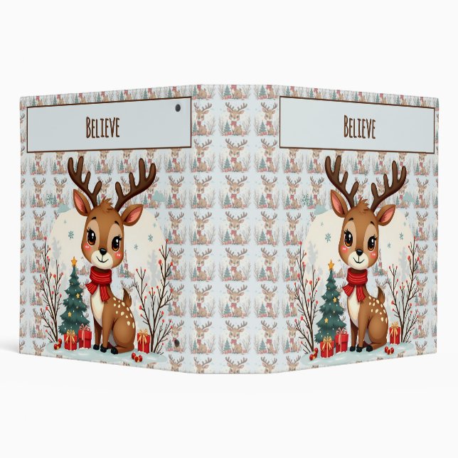 Cute Christmas Reindeer Scene Snowy Forest Binder (Background)