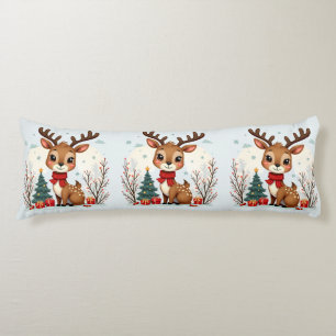Cute Christmas Reindeer Scene Snowy Forest Body Pillow