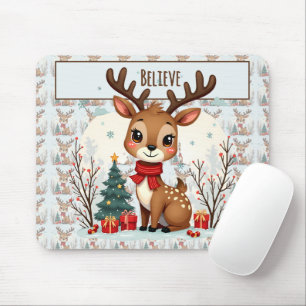 Cute Christmas Reindeer Scene Snowy Forest Mouse Pad