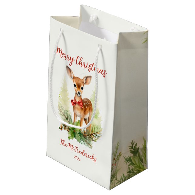 Cute Christmas Reindeer Small Gift Bag (Back Angled)