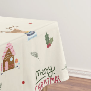 Cute Christmas Reindeer Snowman Pattern Whimsical Tablecloth