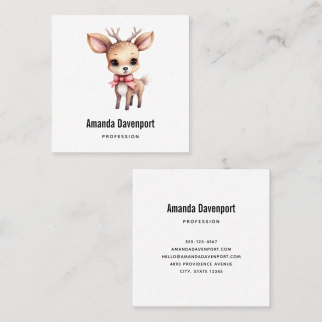 Cute Christmas Reindeer Square Business Card (Front/Back)
