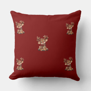 Cute Christmas Reindeer Sticker – Kawaii Winter Throw Pillow