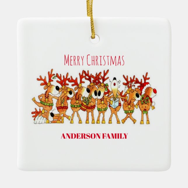 Cute Christmas Reindeer That Are Singing  Ceramic  Ornament (Front)