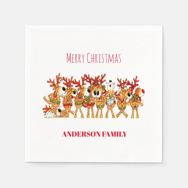 Cute Christmas Reindeer That Are Singing      Napkin (Front)