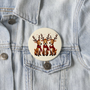 Cute Christmas Reindeer Trio with Plaid Scarves 3 Inch Round Button