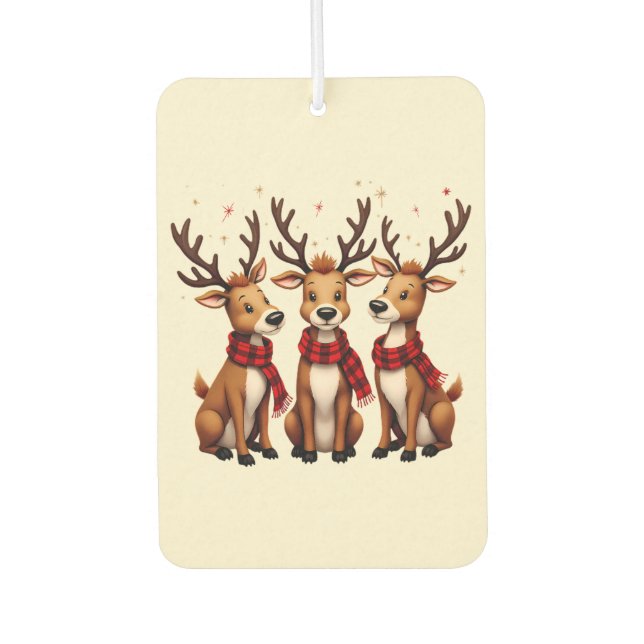 Cute Christmas Reindeer Trio with Plaid Scarves Air Freshener (Front)