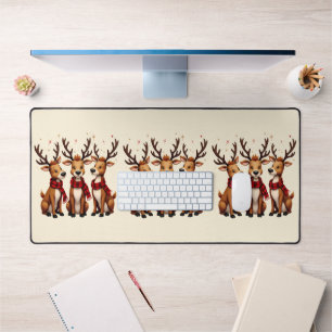 Cute Christmas Reindeer Trio with Plaid Scarves Desk Mat
