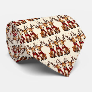 Cute Christmas Reindeer Trio with Plaid Scarves Tie