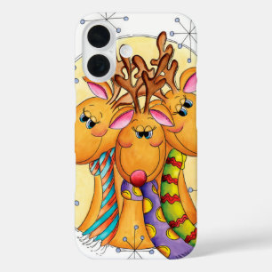 Cute Christmas Reindeer Wearing Scarves with Stars iPhone 16 Case