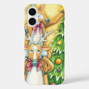 Cute Christmas Reindeer With Christmas Tree Star iPhone 16 Case