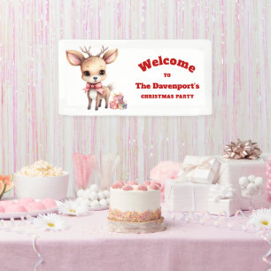 Cute Christmas Reindeer with Gifts Party Welcome Banner