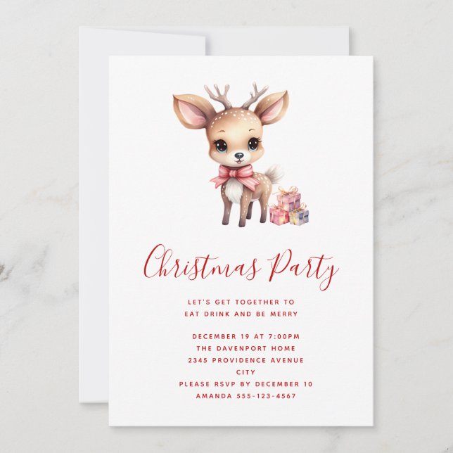 Cute Christmas Reindeer with Holiday Presents Invitation (Front)