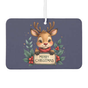 Cute Christmas Reindeer with Holly and Sign Air Freshener