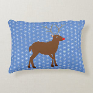 Cute Christmas Reindeer with Red Nose Custom Accent Pillow
