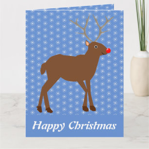 Cute Christmas Reindeer with Red Nose Custom Card