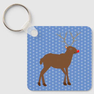 Cute Christmas Reindeer with Red Nose Custom Keychain