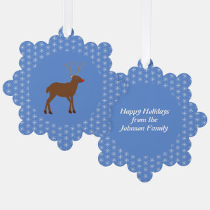 Cute Christmas Reindeer with Red Nose Custom Ornament Card