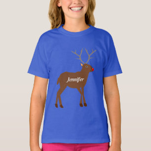 Cute Christmas Reindeer with Red Nose Custom T-Shirt