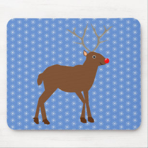 Cute Christmas Reindeer with Red Nose Mouse Pad
