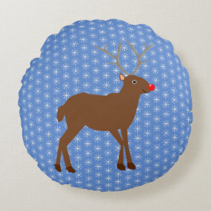Cute Christmas Reindeer with Red Nose Round Pillow