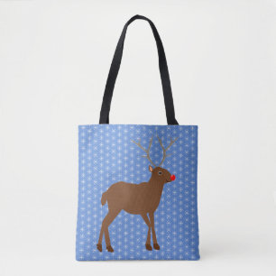 Cute Christmas Reindeer with Red Nose Tote Bag