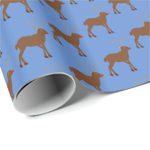 Cute Christmas Reindeer with Red Nose Wrapping Paper