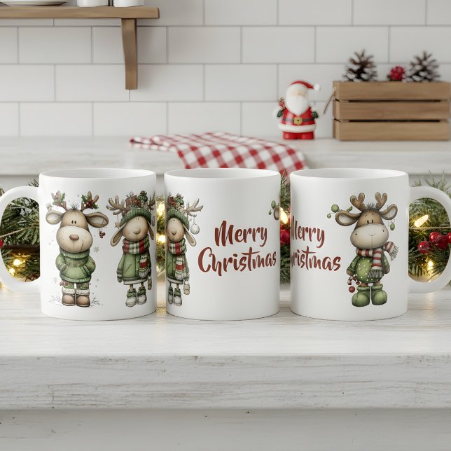 Cute christmas reindeers coffee mug (cute christmas reindeer mug)