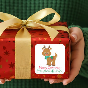 Cute Christmas Reinder Customized From Gift Square Sticker