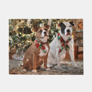 Cute Christmas Rescue Pitbull and America Bull Dog Doormat