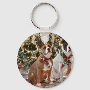 Cute Christmas Rescue Pitbull and America Bull Dog Keychain