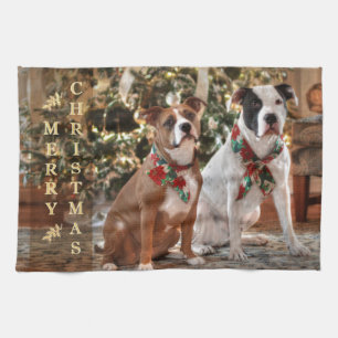 Cute Christmas Rescue Pitbull and America Bull Dog Kitchen Towel