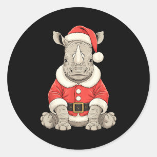 Cute Christmas Rhino Santa Safari Animal  Classic Round Sticker