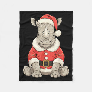 Cute Christmas Rhino Santa Safari Animal  Fleece Blanket