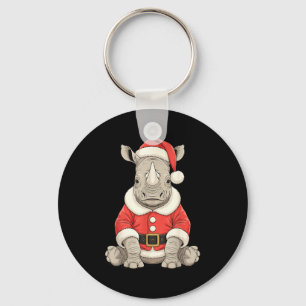 Cute Christmas Rhino Santa Safari Animal  Keychain
