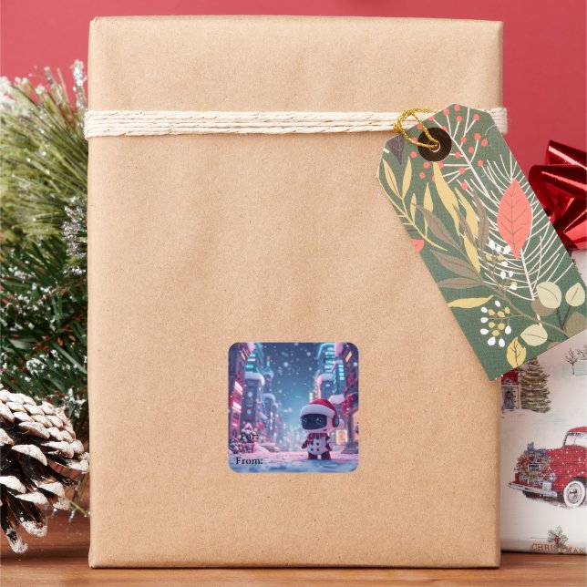 Cute Christmas robot gift tag stickers  (Holiday)