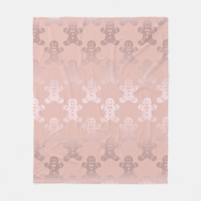 Cute Christmas Rose Gold Gingerbread Man Pattern Fleece Blanket (Front)