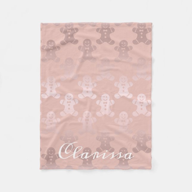 Cute Christmas Rose Gold Gingerbread Man Pattern Fleece Blanket (Front)