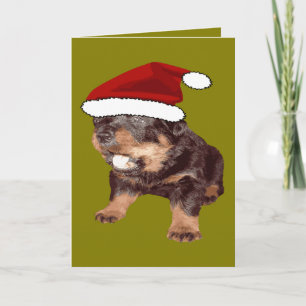 Cute Christmas Rottweiler With Red Santa Hat Holiday Card