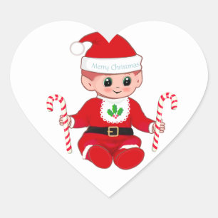 Cute Christmas Santa Baby & Candy Canes Heart Sticker