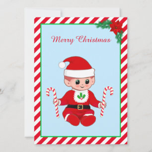 Cute Christmas Santa Baby Elf and Candy Canes