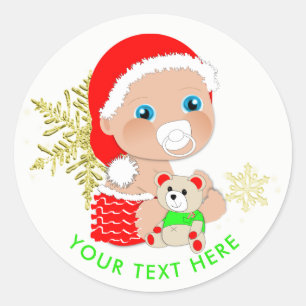 Cute Christmas Santa Baby Personalized Classic Round Sticker