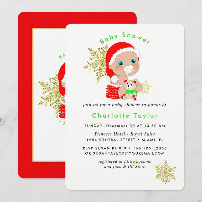 Cute Christmas Santa Baby Shower Invite (Front/Back)